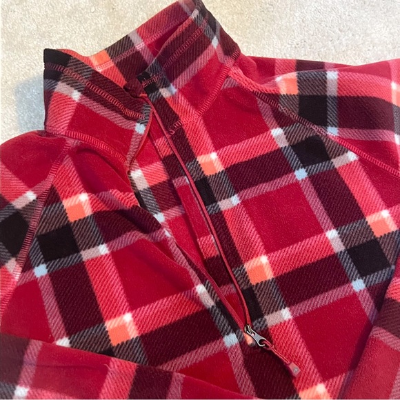 Eddie Bauer Red Plaided Fleece Quarter Zipped Sweater - Picture 2 of 9